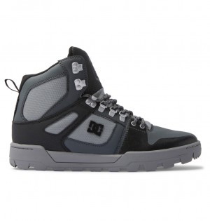 Black / Grey / Black DC Shoes Pure Hi - Water Resistant High Top Leather Boots | AHY-234195