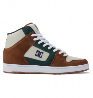 Brown / Brown / Green DC Shoes Manteca 4 Hi S - High-Top Leather Skate Shoes | UOP-294615