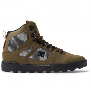 Olive / Black DC Shoes Pure Hi - Water Resistant High Top Leather Boots | POD-023685