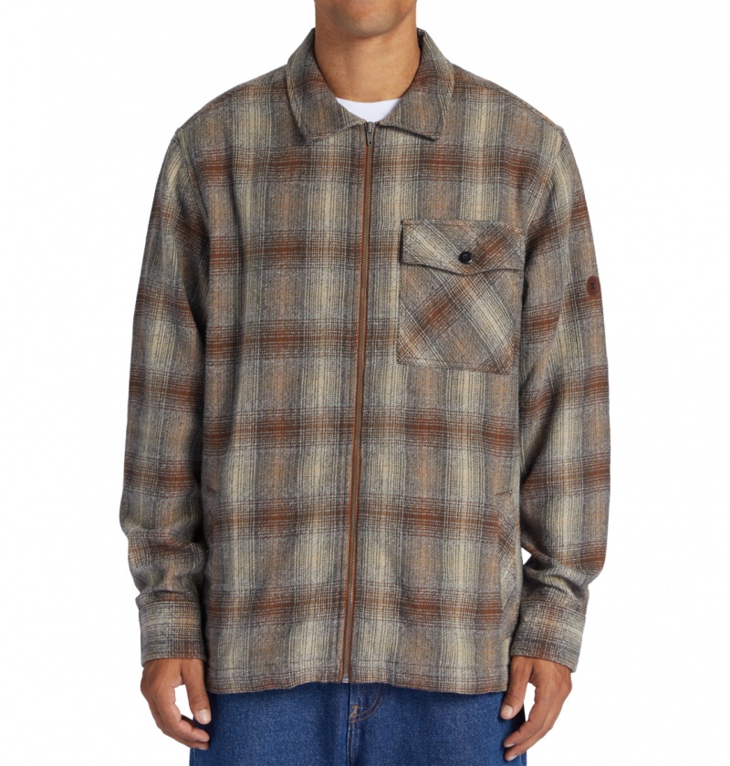 Bison / Plaza Toupe Plaid DC Shoes Canyon - Long Sleeve Shirt | BKF-246851