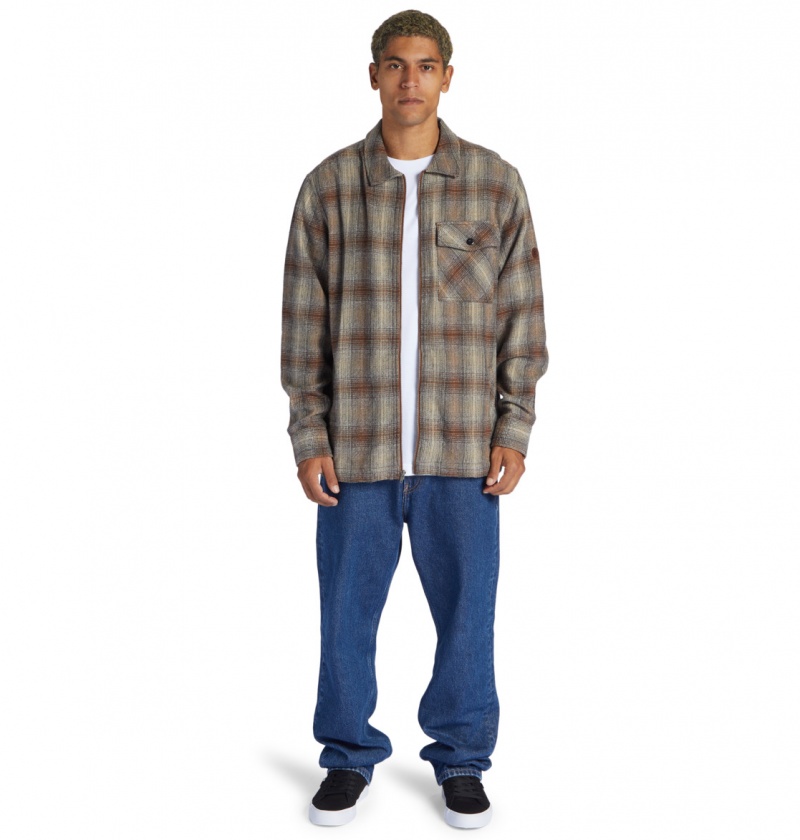 Bison / Plaza Toupe Plaid DC Shoes Canyon - Long Sleeve Shirt | BKF-246851