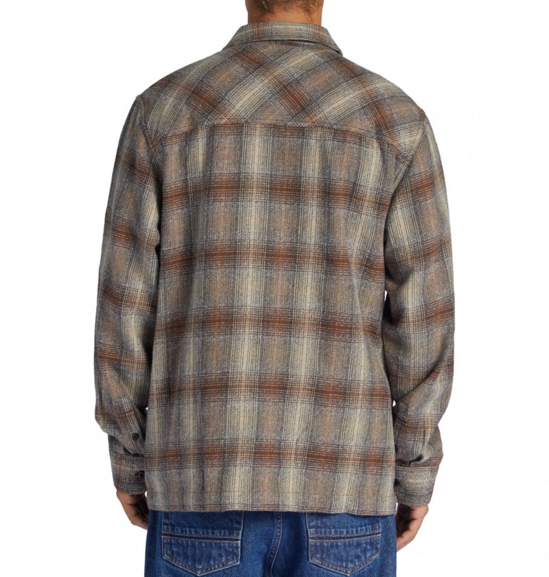 Bison / Plaza Toupe Plaid DC Shoes Canyon - Long Sleeve Shirt | BKF-246851