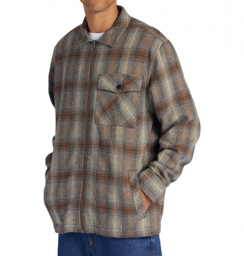 Bison / Plaza Toupe Plaid DC Shoes Canyon - Long Sleeve Shirt | BKF-246851