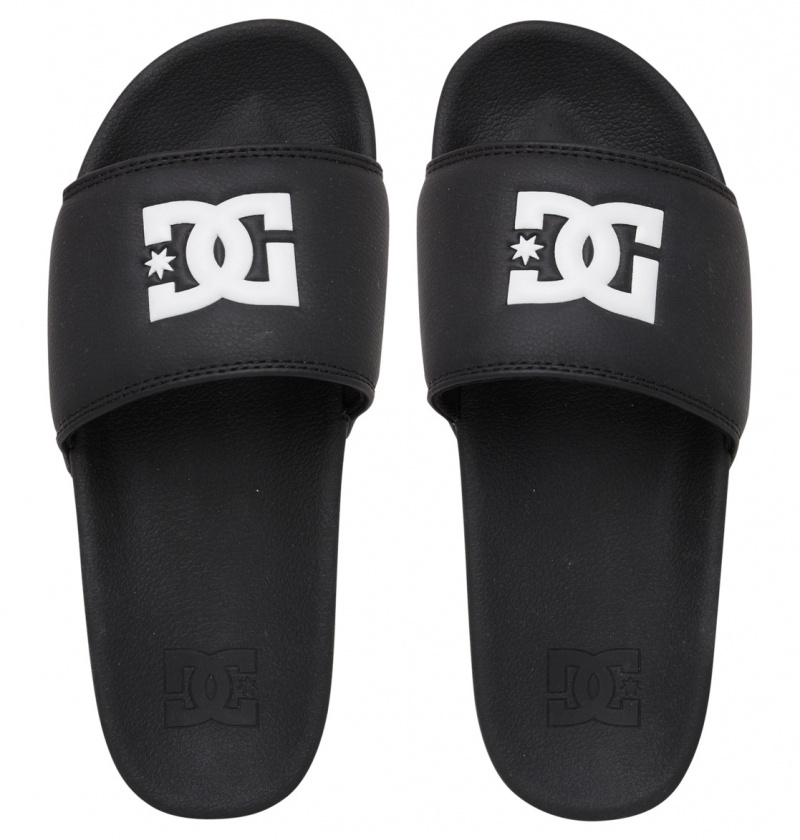 Black / Black / White DC Shoes DC Slide - Platform Slider Sandals | IZH-087235