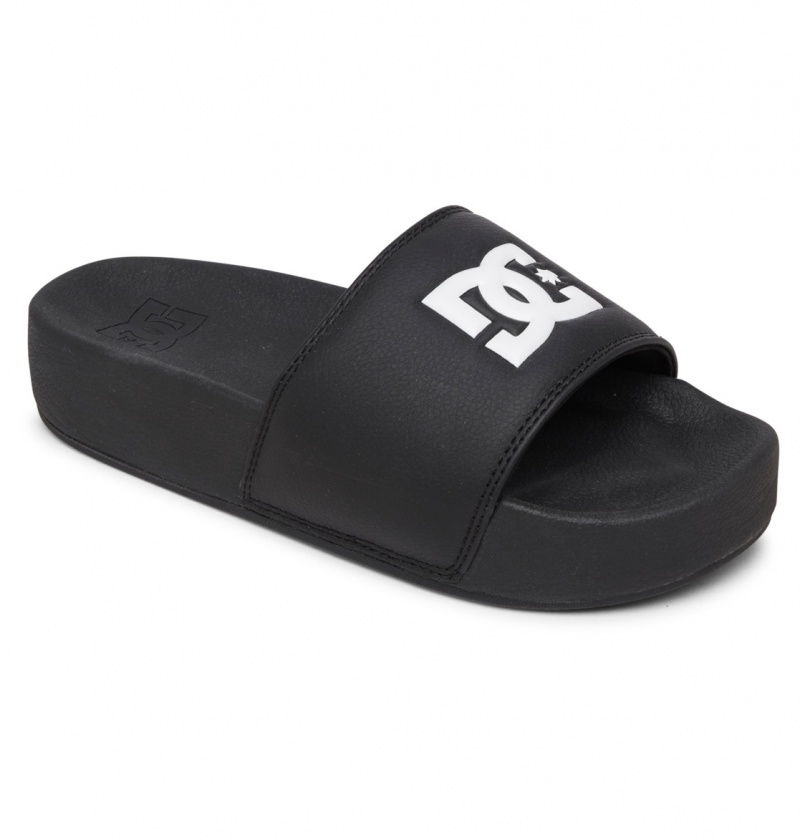 Black / Black / White DC Shoes DC Slide - Platform Slider Sandals | IZH-087235