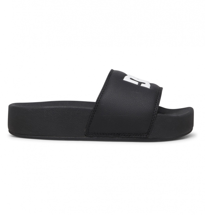 Black / Black / White DC Shoes DC Slide - Platform Slider Sandals | IZH-087235