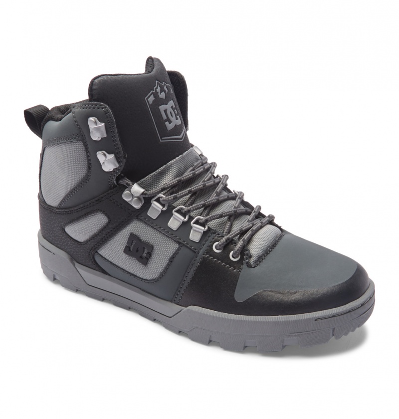 Black / Grey / Black DC Shoes Pure Hi - Water Resistant High Top Leather Boots | AHY-234195