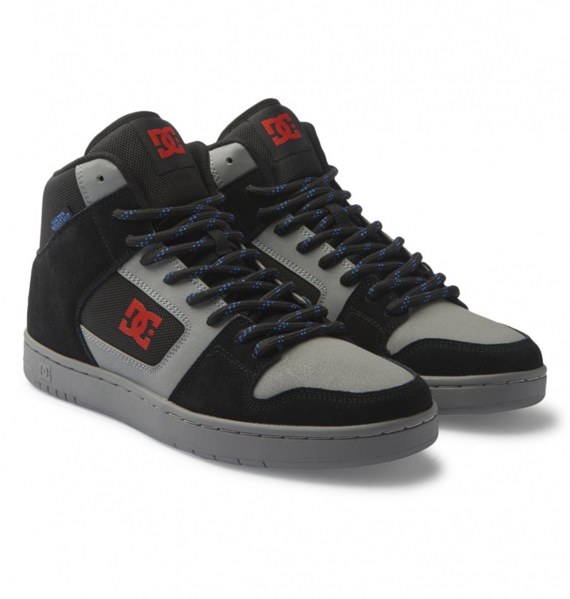 Black / Grey / Red DC Shoes Manteca 4 Hi Wr - High-Top Leather Shoes | RZB-124970