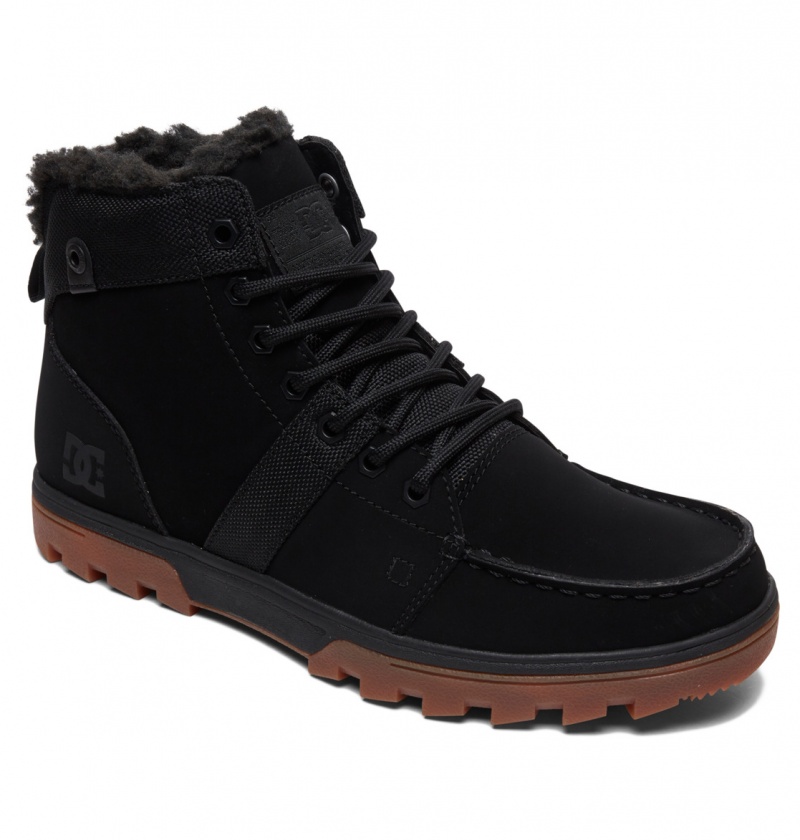 Black / Gum DC Shoes Woodland - Sherpa Lined Leather Boots | XYC-069413