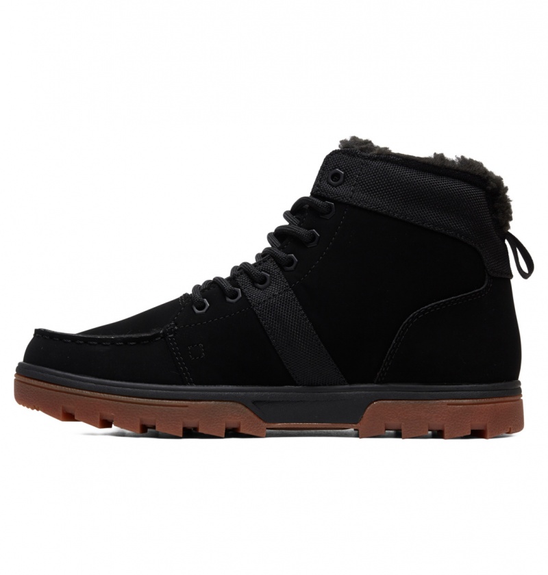 Black / Gum DC Shoes Woodland - Sherpa Lined Leather Boots | XYC-069413