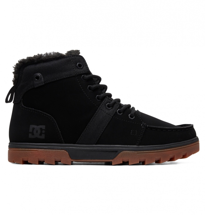 Black / Gum DC Shoes Woodland - Sherpa Lined Leather Boots | XYC-069413