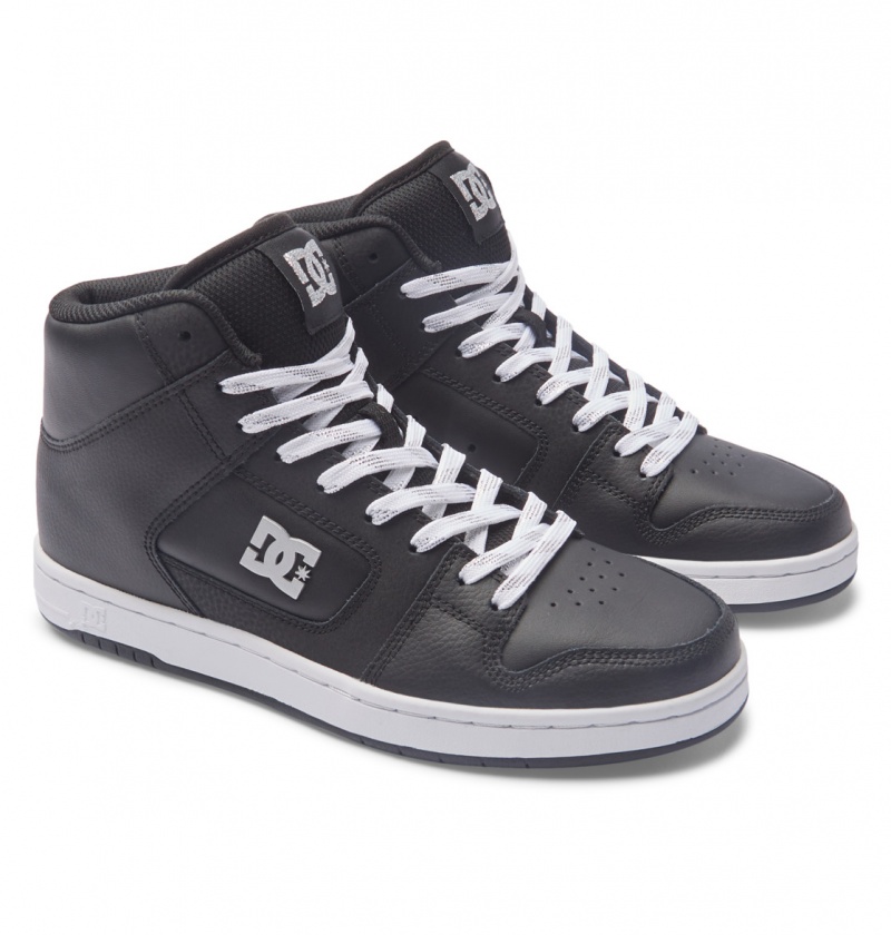 Black / Silver DC Shoes Manteca 4 Hi - High-Top Leather Shoes | HJU-310729