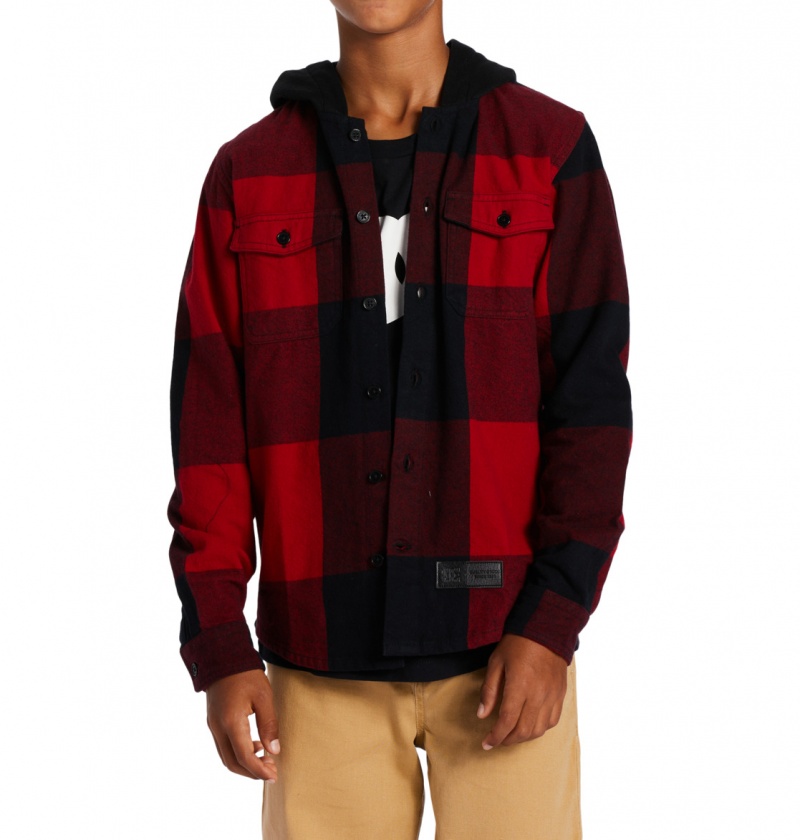 Chili Pepper / Black Plaid DC Shoes Ruckus - Hooded Long Sleeve Shirt 10-16 | FRN-713504