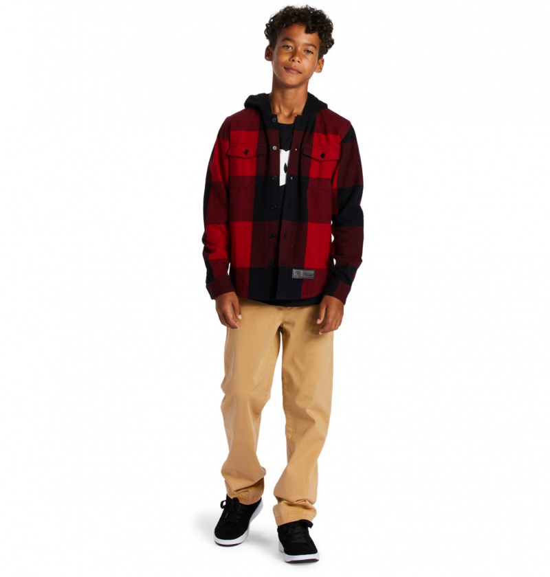 Chili Pepper / Black Plaid DC Shoes Ruckus - Hooded Long Sleeve Shirt 10-16 | FRN-713504