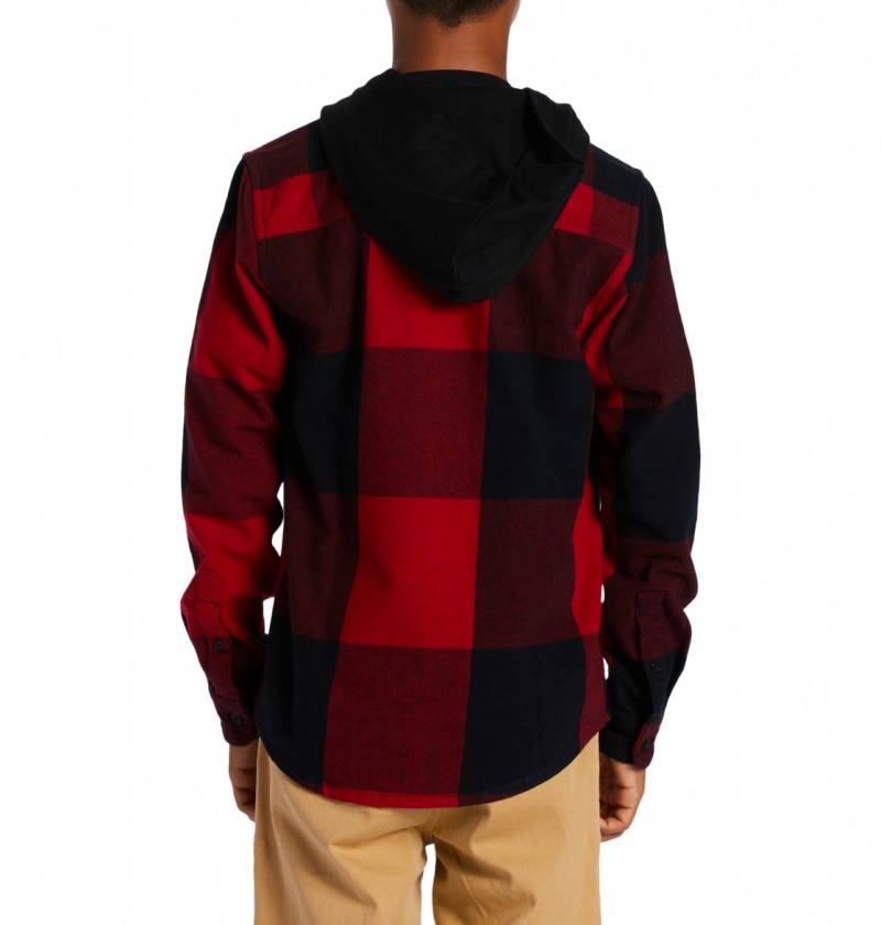 Chili Pepper / Black Plaid DC Shoes Ruckus - Hooded Long Sleeve Shirt 10-16 | FRN-713504