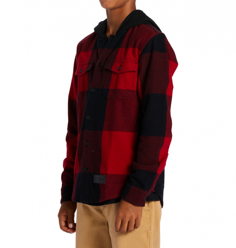 Chili Pepper / Black Plaid DC Shoes Ruckus - Hooded Long Sleeve Shirt 10-16 | FRN-713504