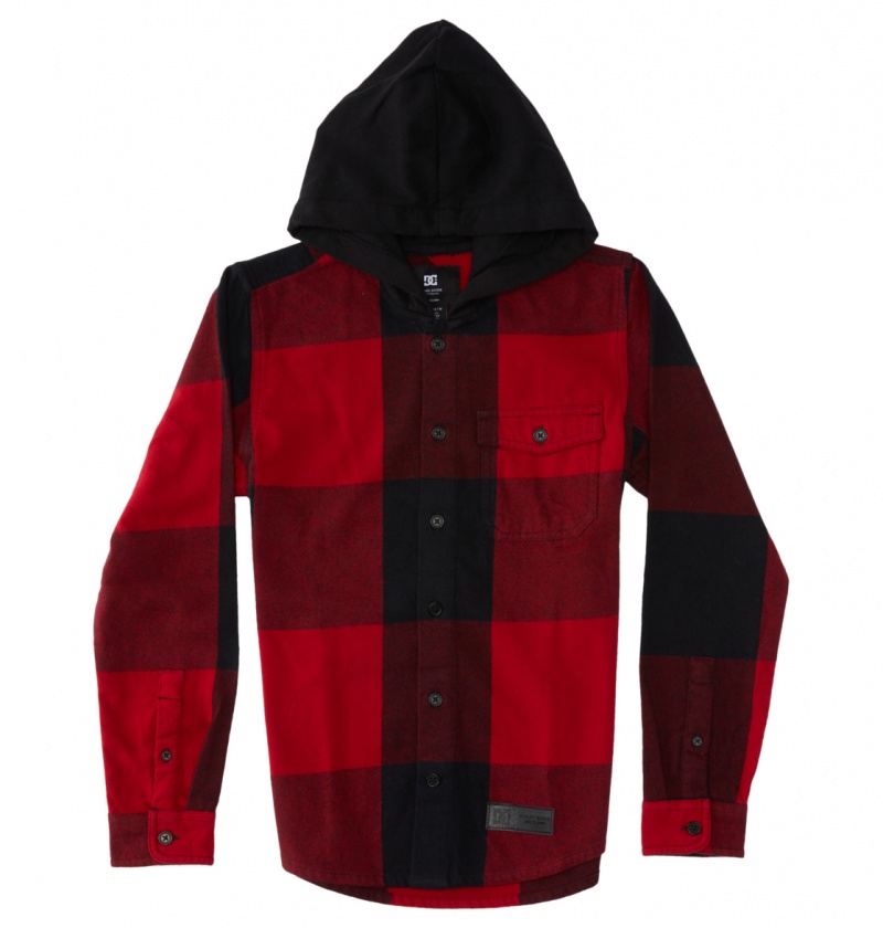 Chili Pepper / Black Plaid DC Shoes Ruckus - Hooded Long Sleeve Shirt 10-16 | FRN-713504