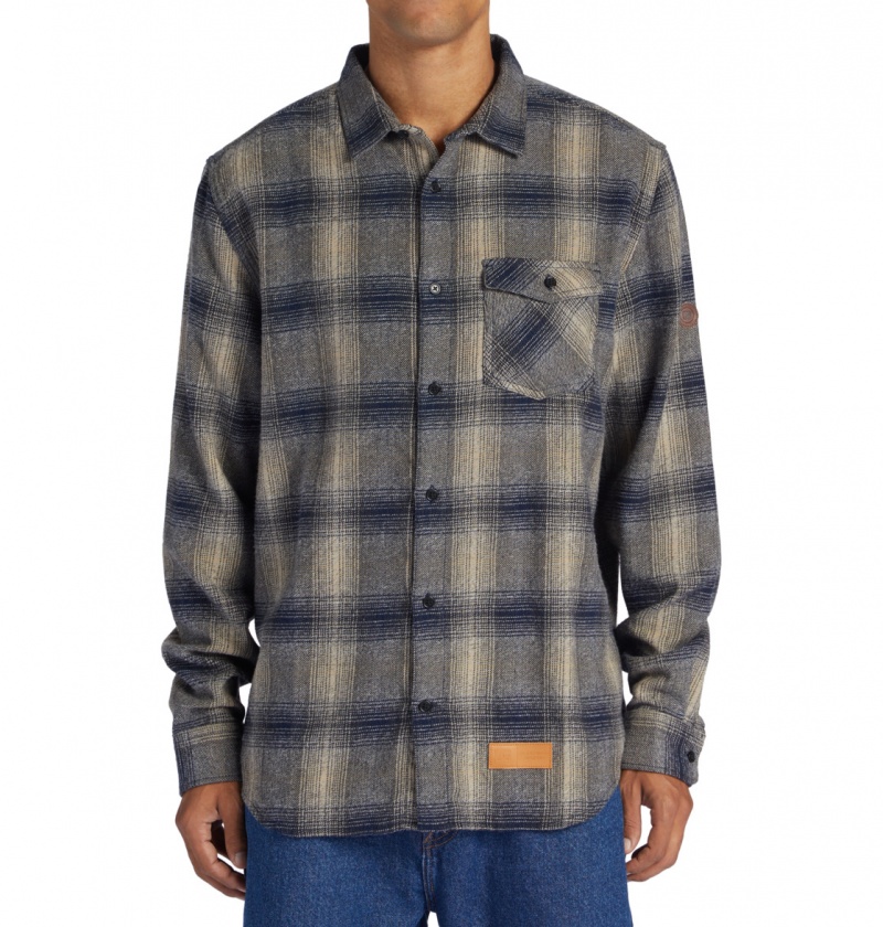 Dress Blue / Plaza Toupe Plaid DC Shoes Marshal Flannel - Long Sleeve Shirt | BXK-357694