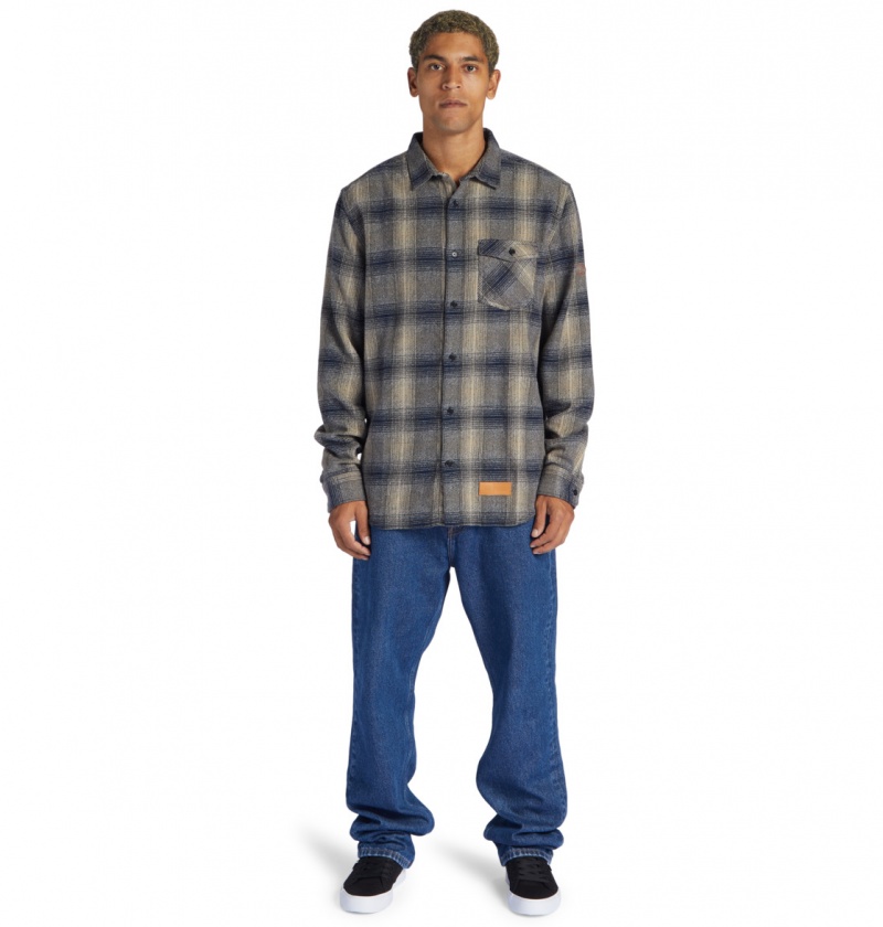 Dress Blue / Plaza Toupe Plaid DC Shoes Marshal Flannel - Long Sleeve Shirt | BXK-357694