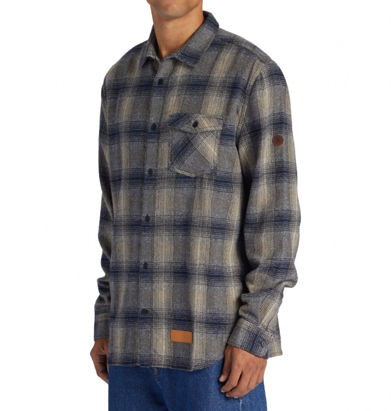 Dress Blue / Plaza Toupe Plaid DC Shoes Marshal Flannel - Long Sleeve Shirt | BXK-357694