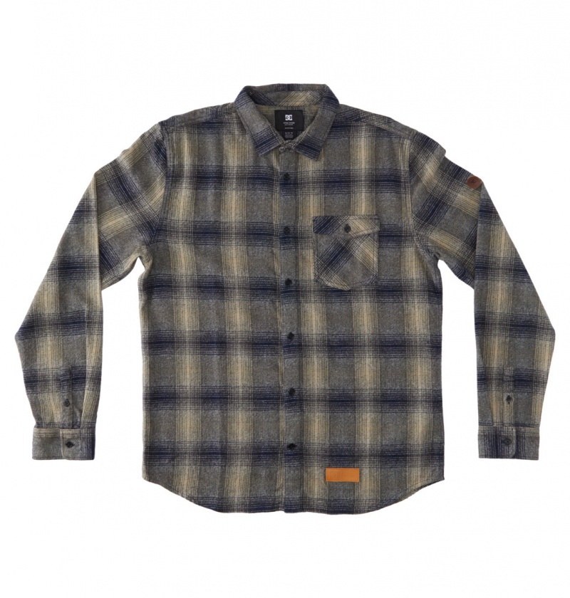 Dress Blue / Plaza Toupe Plaid DC Shoes Marshal Flannel - Long Sleeve Shirt | BXK-357694