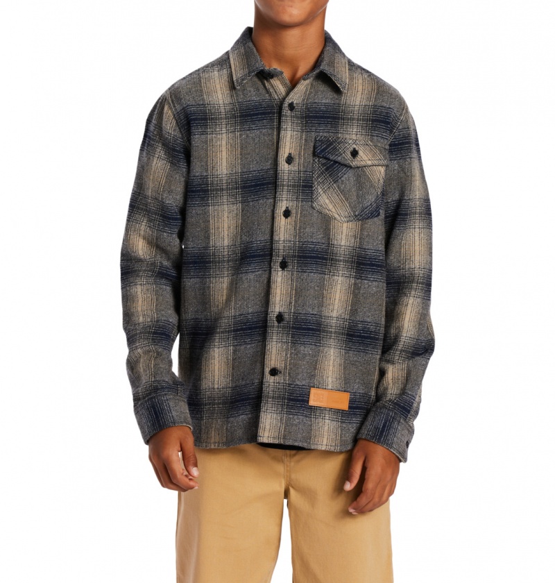 Dress Blue / Plaza Toupe Plaid DC Shoes Marshal Flannel - Long Sleeve Shirt 10-16 | ORD-526107