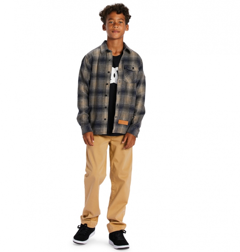 Dress Blue / Plaza Toupe Plaid DC Shoes Marshal Flannel - Long Sleeve Shirt 10-16 | ORD-526107