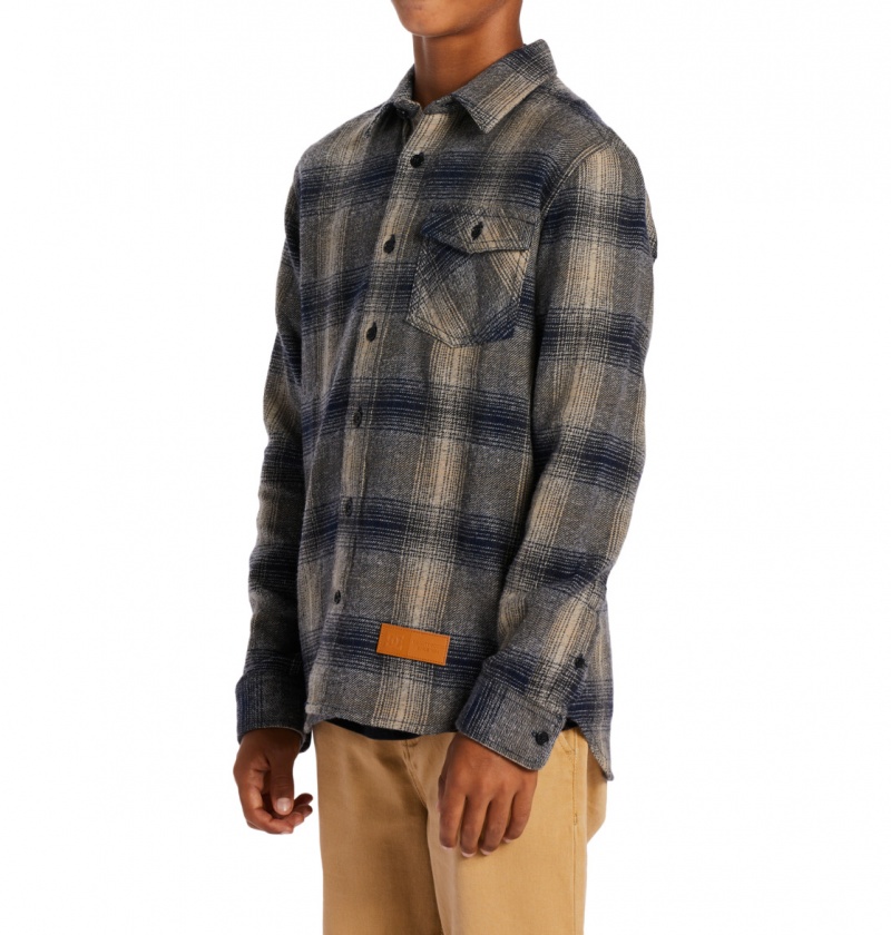 Dress Blue / Plaza Toupe Plaid DC Shoes Marshal Flannel - Long Sleeve Shirt 10-16 | ORD-526107