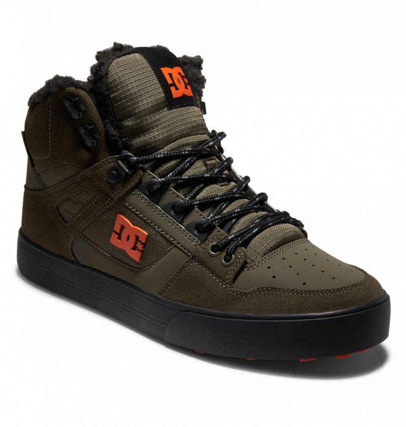 Dusty Olive / Orange DC Shoes Pure High WNT - Winter High-Top Boots | EAF-036417