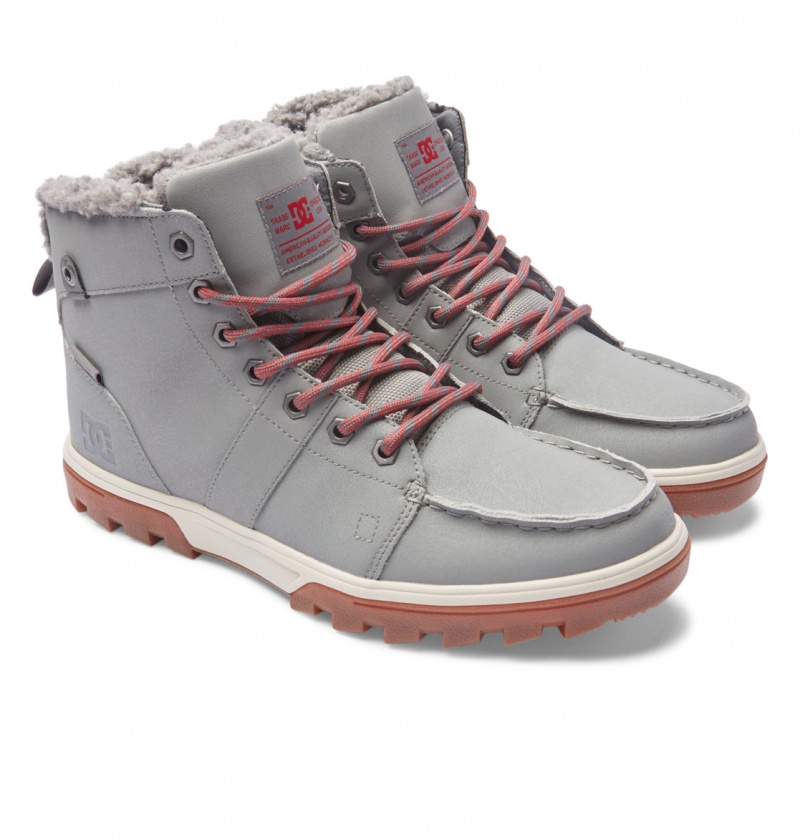 Grey / Gum DC Shoes Woodland - Sherpa Lined Leather Boots | LJS-123058