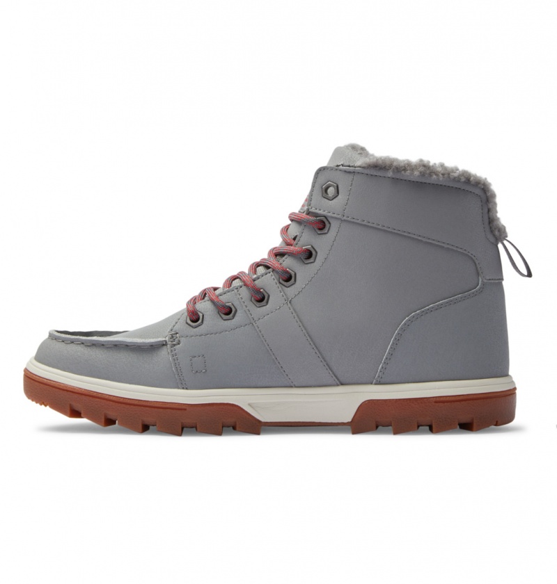 Grey / Gum DC Shoes Woodland - Sherpa Lined Leather Boots | LJS-123058