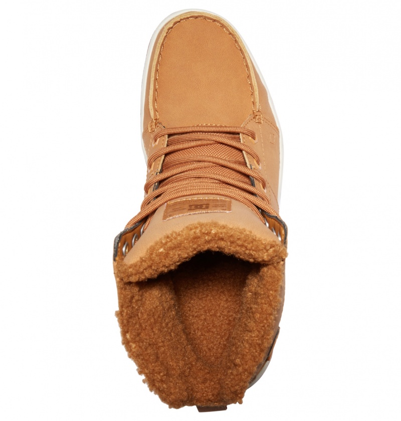 Wheat / Dk Chocolate DC Shoes Woodland - Sherpa Lined Leather Boots | KOR-719486