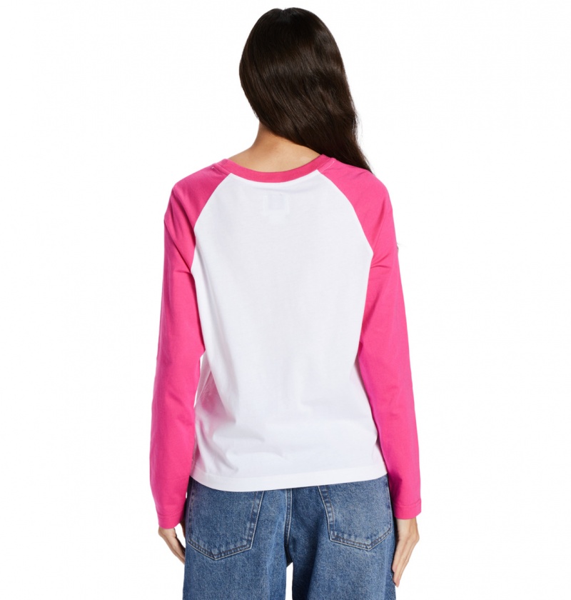 White / Fuchsia DC Shoes DC Star Fill - Long Sleeve T-Shirt | KHJ-481529