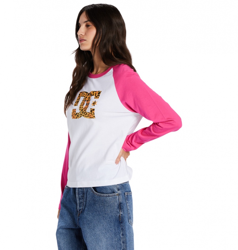 White / Fuchsia DC Shoes DC Star Fill - Long Sleeve T-Shirt | KHJ-481529