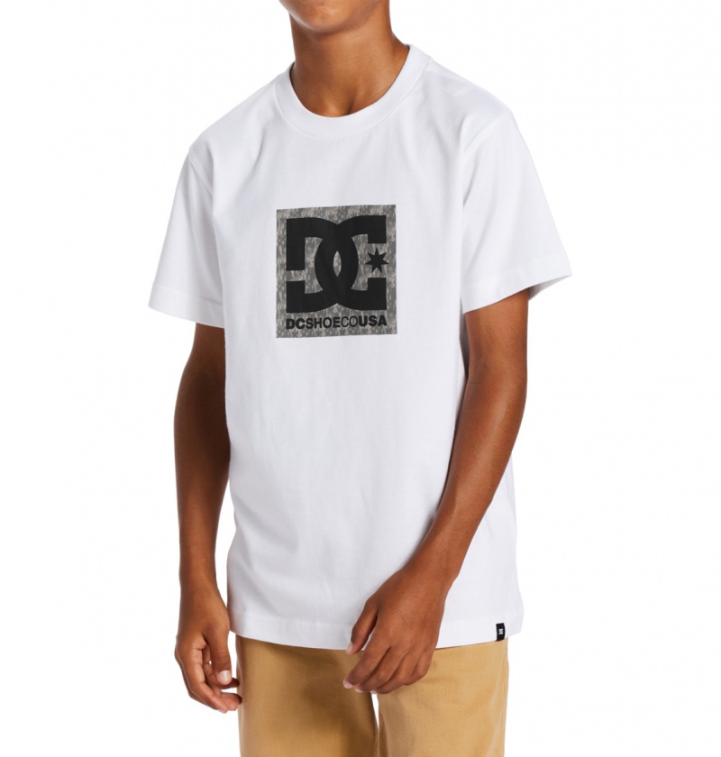 White / Greystone DC Shoes DC Square Star Fill - Short Sleeve T-Shirt 8-16 | OMS-795302