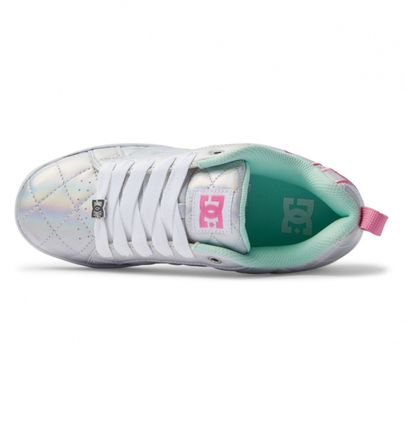 White / Metallic Silver / Pink DC Shoes Court Graffik SE - Leather Shoes | KOX-574213