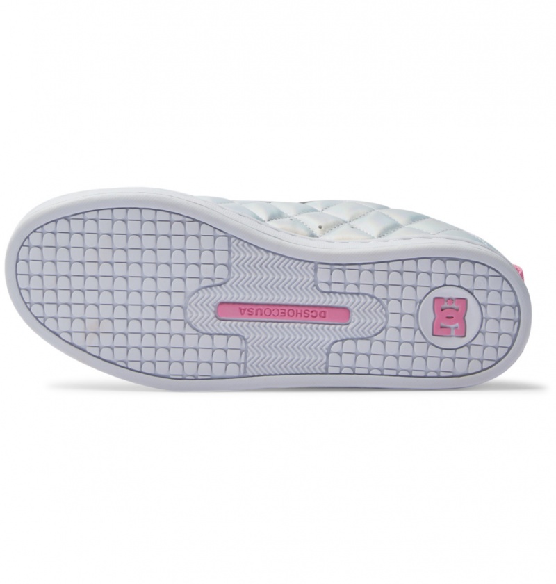 White / Metallic Silver / Pink DC Shoes Court Graffik SE - Leather Shoes | KOX-574213