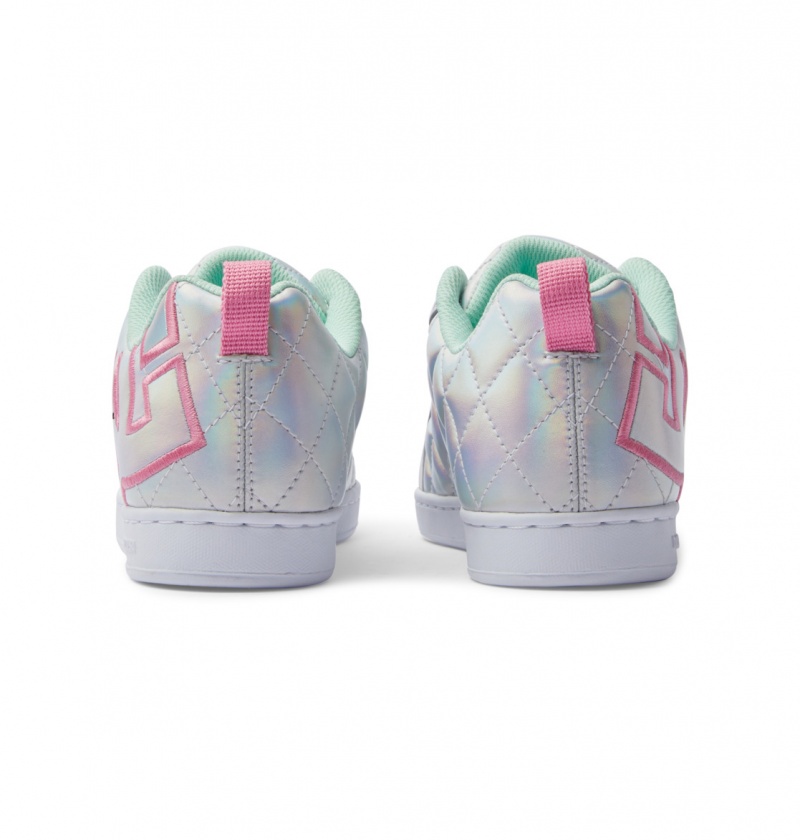 White / Metallic Silver / Pink DC Shoes Court Graffik SE - Leather Shoes | KOX-574213